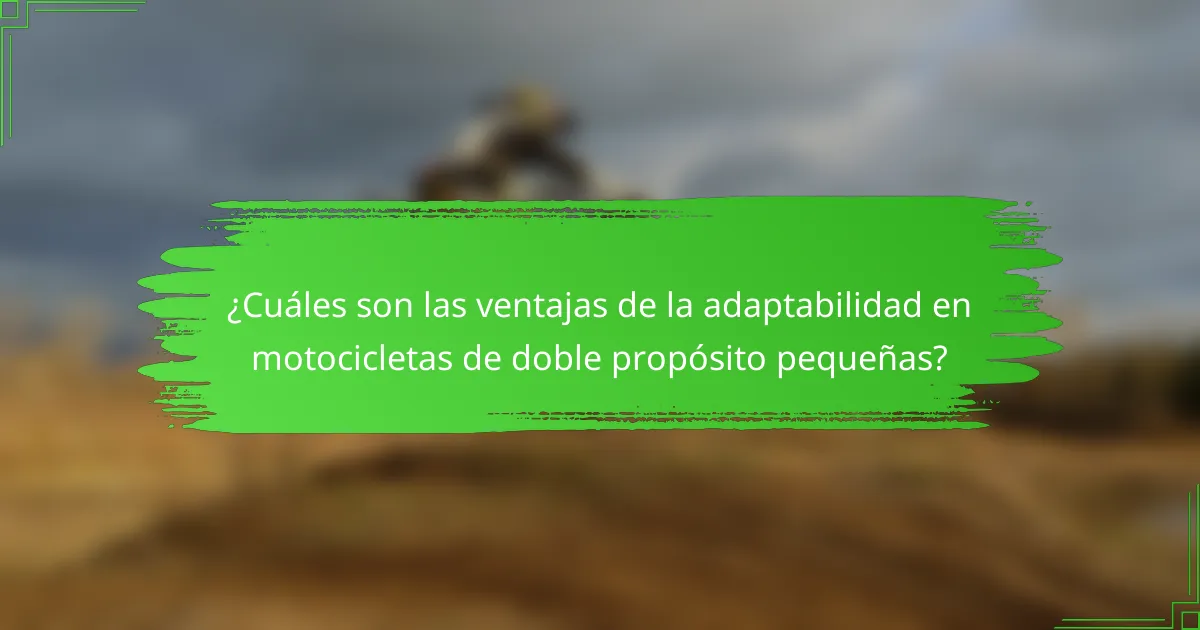 ¿Cuáles son las ventajas de la adaptabilidad en motocicletas de doble propósito pequeñas?